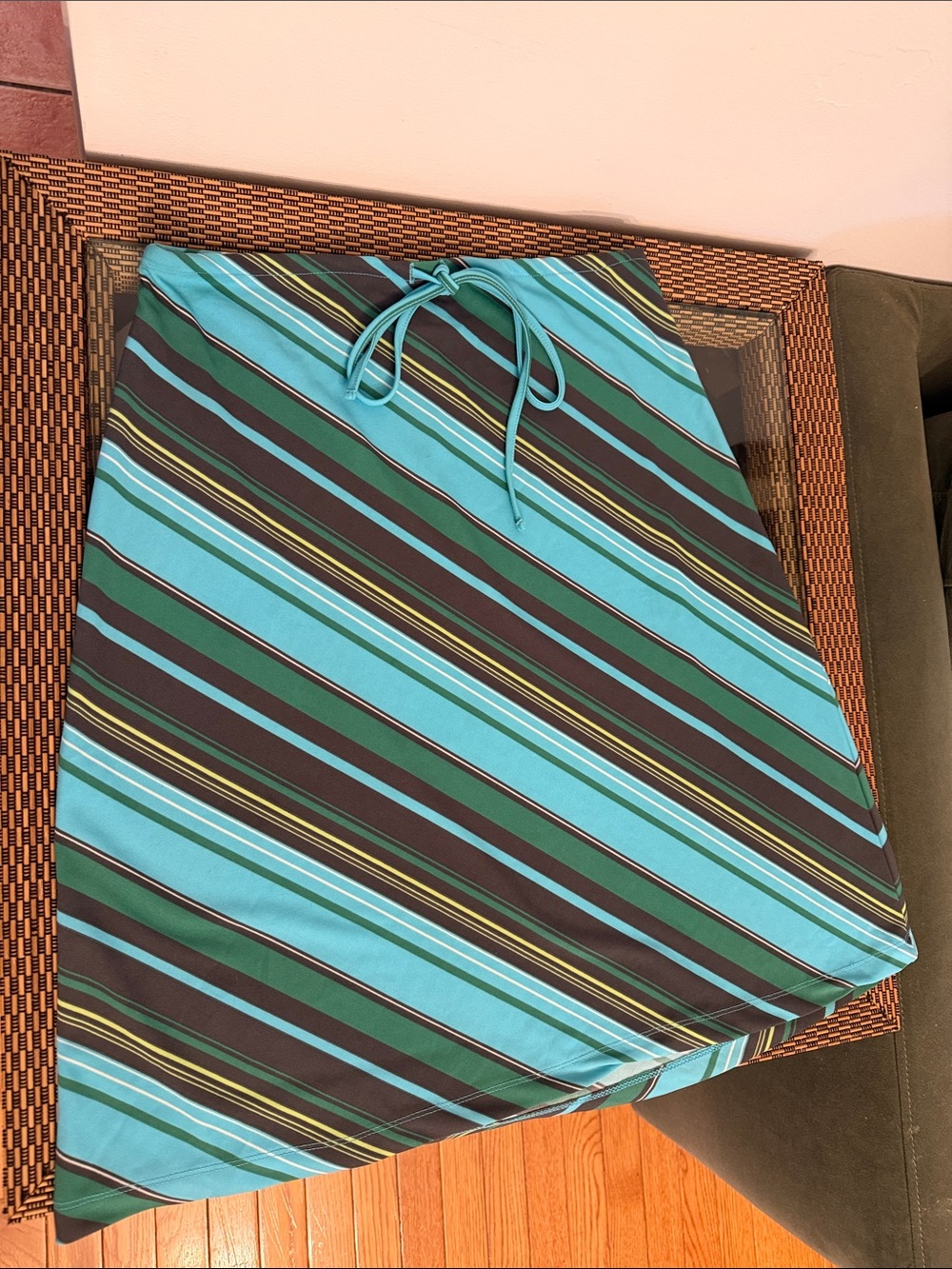 GAP Striped Drawstring Mini Skirt in Teal, Green and Black